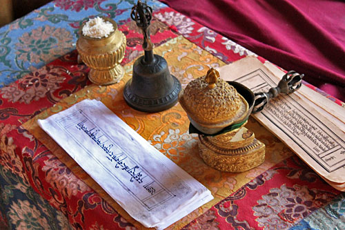 Pokhara-Shree-Gaden-Dhargay Ling Monastery8 Bells and ancient scripts used in puja