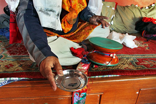 Pokhara-Tarshi-Palkhiel-Refugee-Settlement-Tibetan-Shaman-Healing2 Shaman removed two black slugs - negative spirits - from my left arm and shoulder