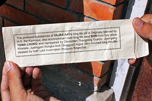 Pokhara-Tarshi-Palkhiel-Refugee-Settlement-Tibetan-Shaman-Healing4 Lama gives me two tiny Vajra Aayu seeds, another Tibetan medicine, to eat as a further protection