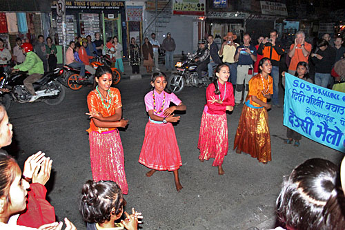 Pokhara-Tihar-Street-Dancer1 Dancers perform in the streets of Pokhara for donations on the third evening of the Tihar Festival