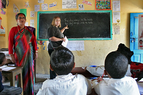 Annapurna-School-Teacher3 Reinforcing prepositions with the students