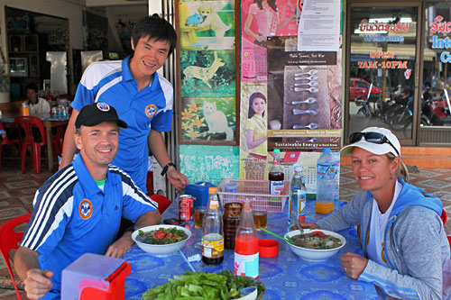UXO-Spirit-of-Soccer Spirit of Soccer's Stephen Sonderman, Ly Heang, and Rachel Haig (left to right)